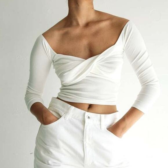 The Line by K White Sweetheart Long Sleeve Top Size S - Picture 1 of 5